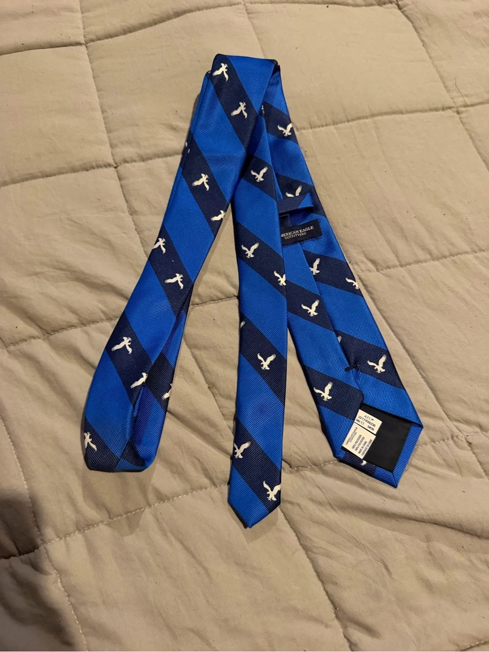 American Eagle Outfitters Blue Striped Tie with White Eagle Motif